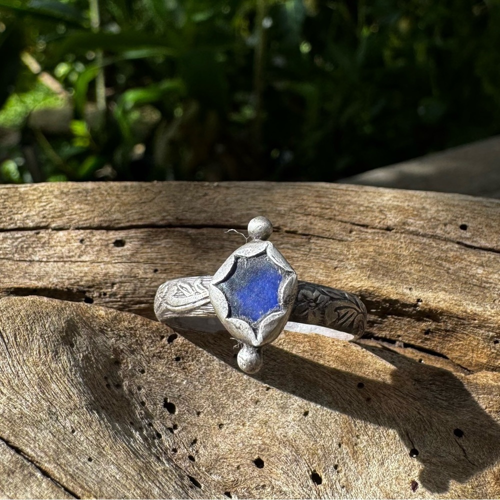 Sea foam sea glass natural floral sterling & fine silver